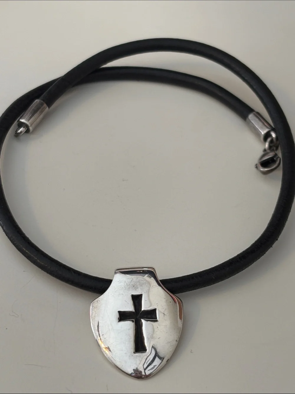 James Avery RETIRED & RARE Cross Shield Leather Necklace